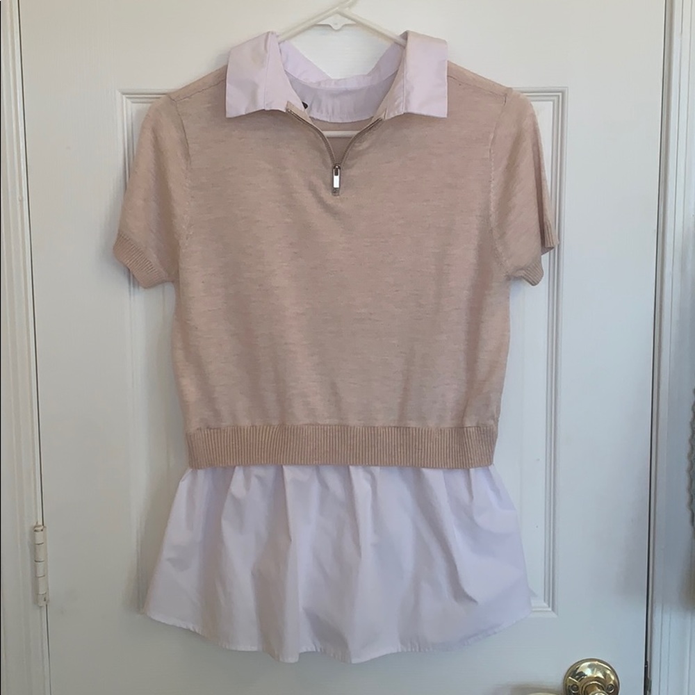 VICI Cream and White Layered Top w Zipper Detail